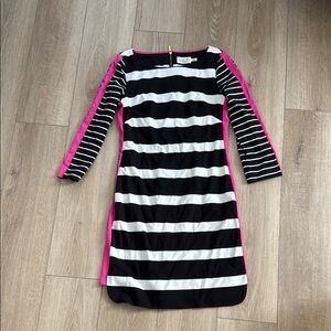 Stylish Black and White Striped Dress with Pink Accents